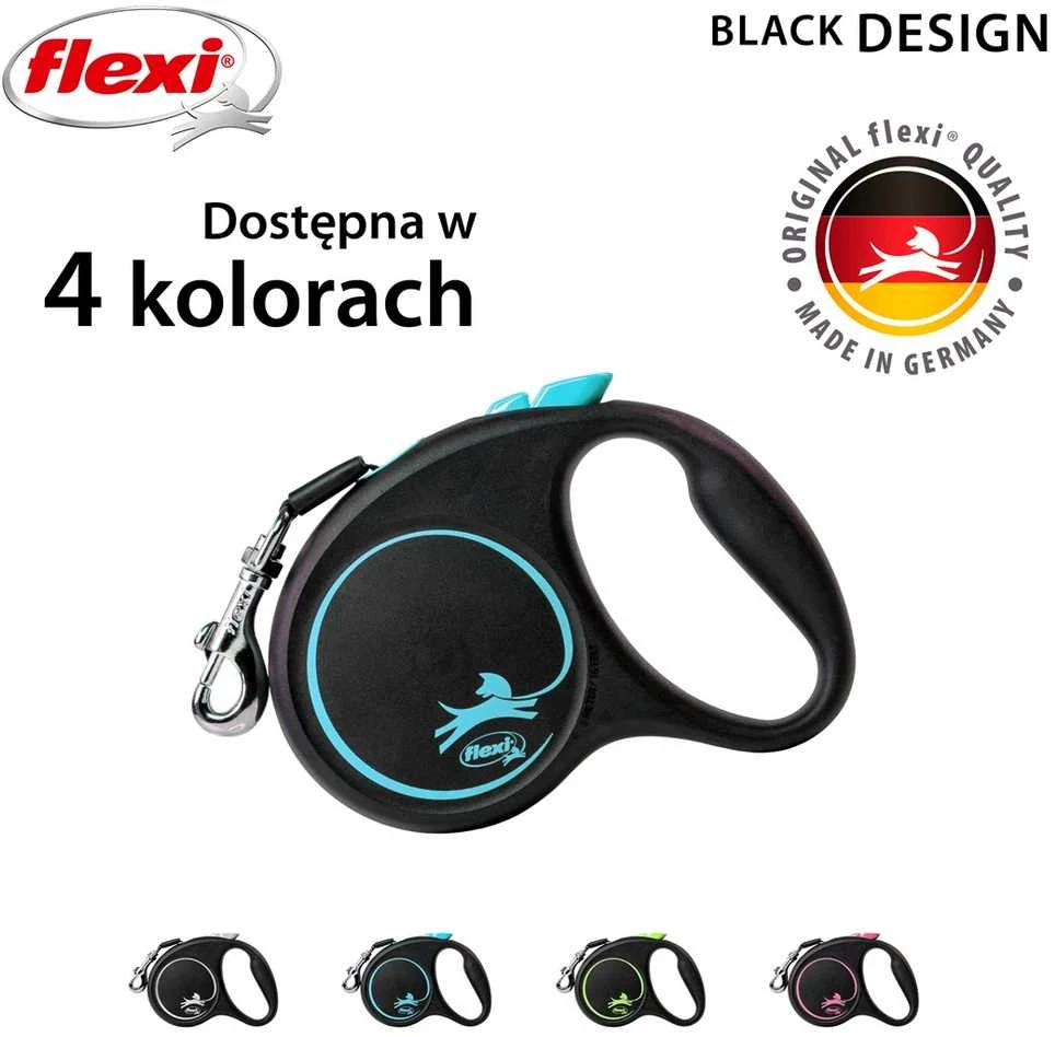 Flexi Black Design S pavadėlis šunims iki 15kg juostinis 5m mėlynos spalvos