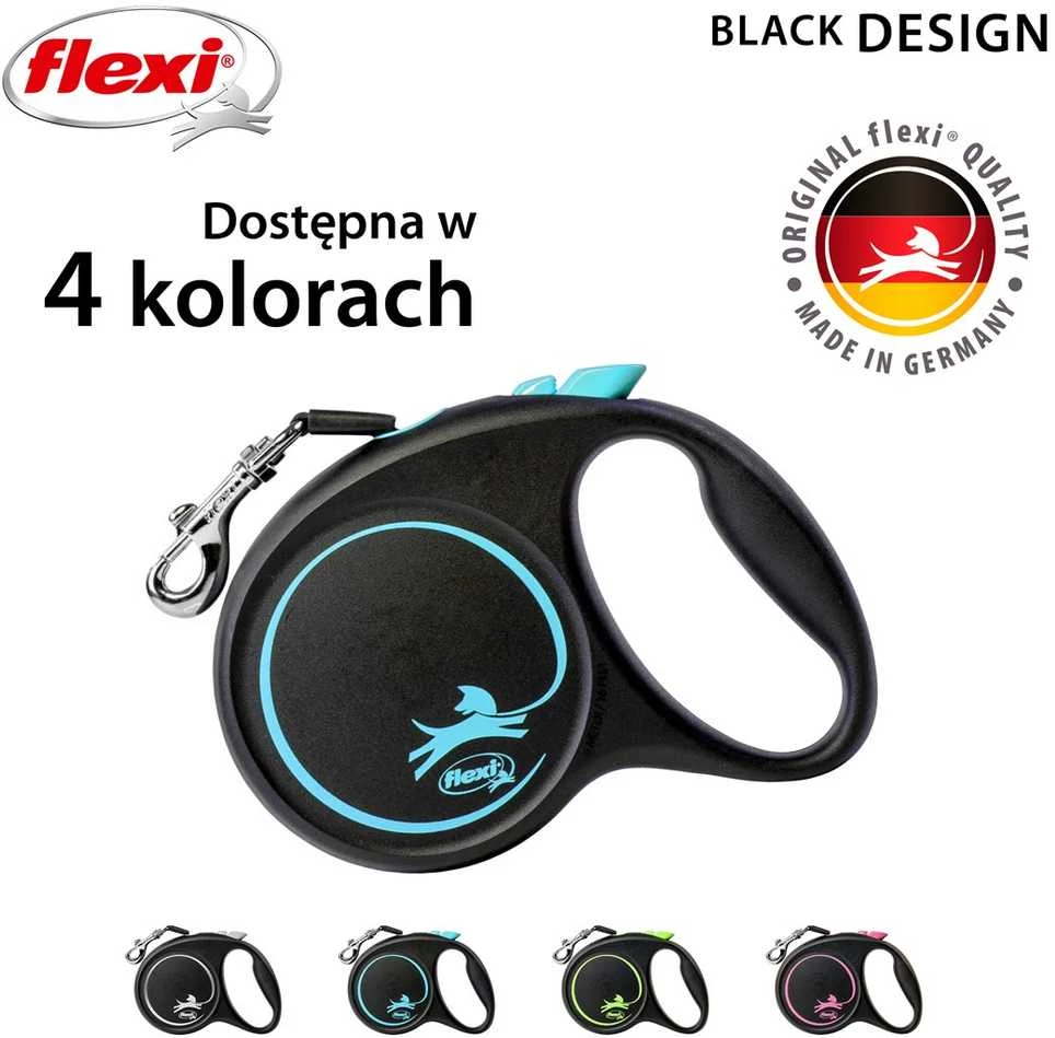Trixie Flexi Juodas Design M pavadėlis šunims iki 25kg juostinis 5m mėlynos spalvos