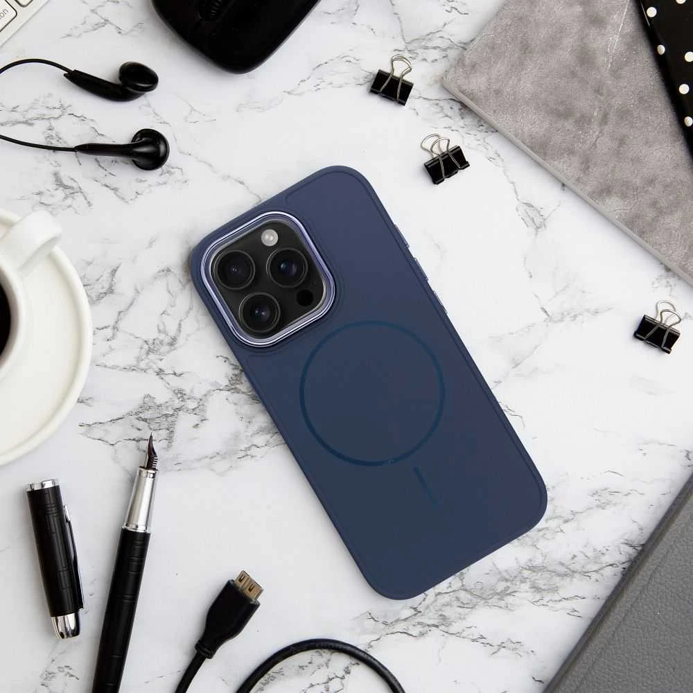 OEM dėklas, skirtas „iPhone 14 Frame Mag Cover“, suderinamas su „MagSafe“, tamsiai mėlynas