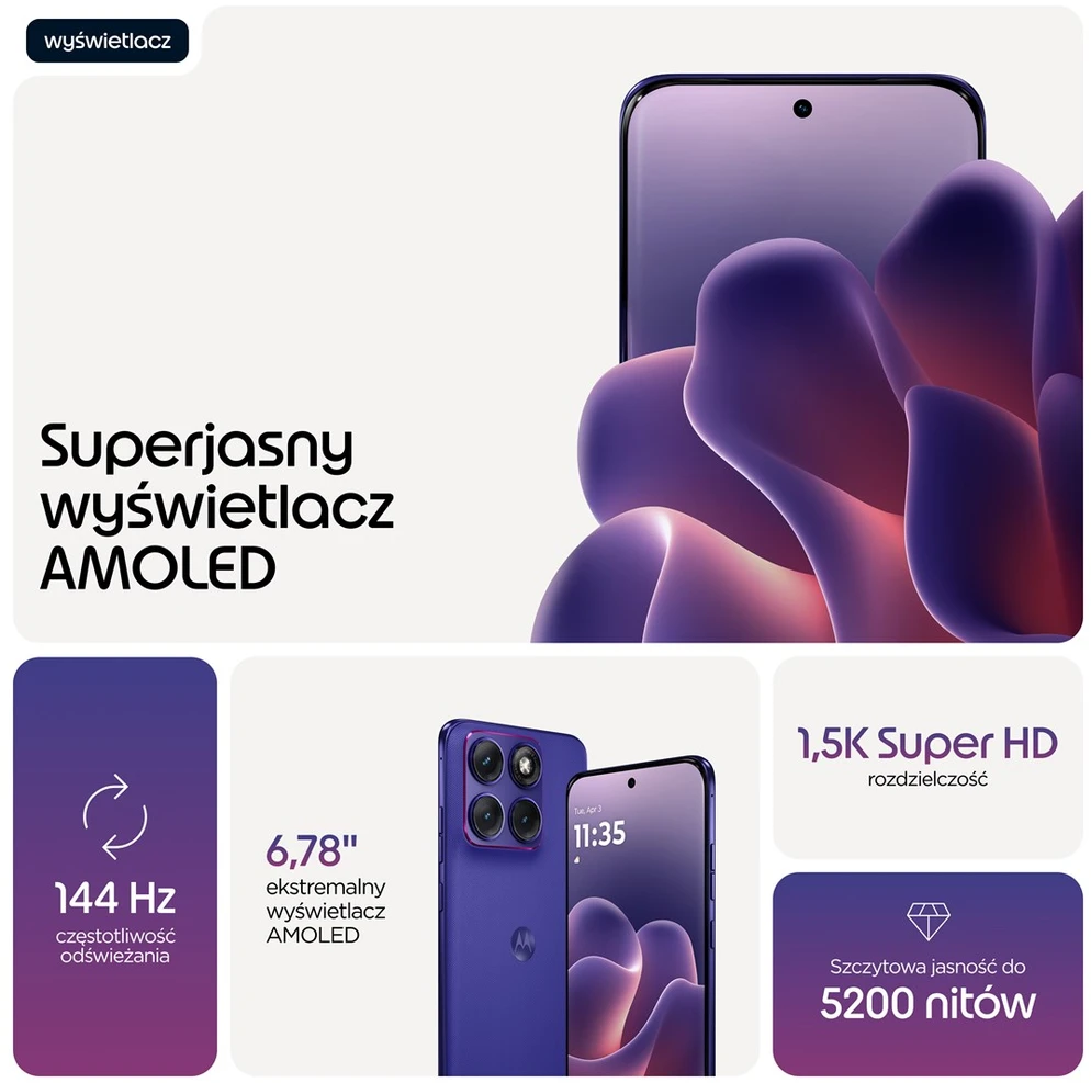 „Motorola edge 70 fusion“ 17,2 cm (6,78 colio) dviejų SIM kortelių „Android 16.0“ 5G USB C tipo 12 GB 256 GB 7000 mAh violetinis