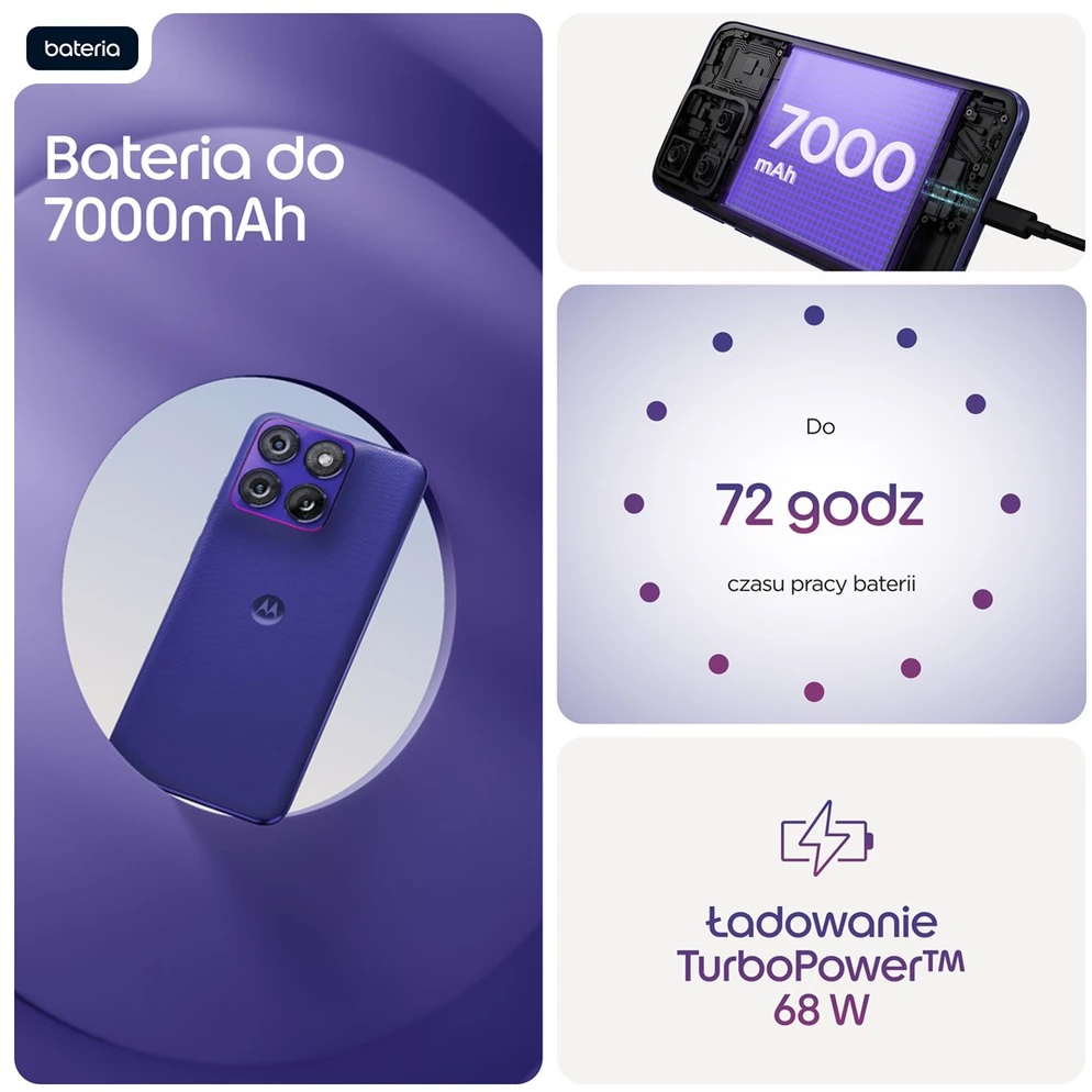 „Motorola edge 70 fusion“ 17,2 cm (6,78 colio) dviejų SIM kortelių „Android 16.0“ 5G USB C tipo 12 GB 256 GB 7000 mAh violetinis