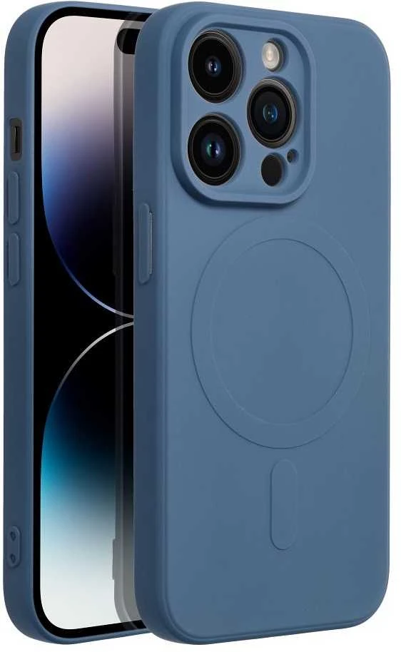 OEM dėklas, skirtas „iPhone 14 PRO“ silikoniniam „Mag“ dėklui, suderinamas su „MagSafe“ (fotoaparato apsauga) mėlynas