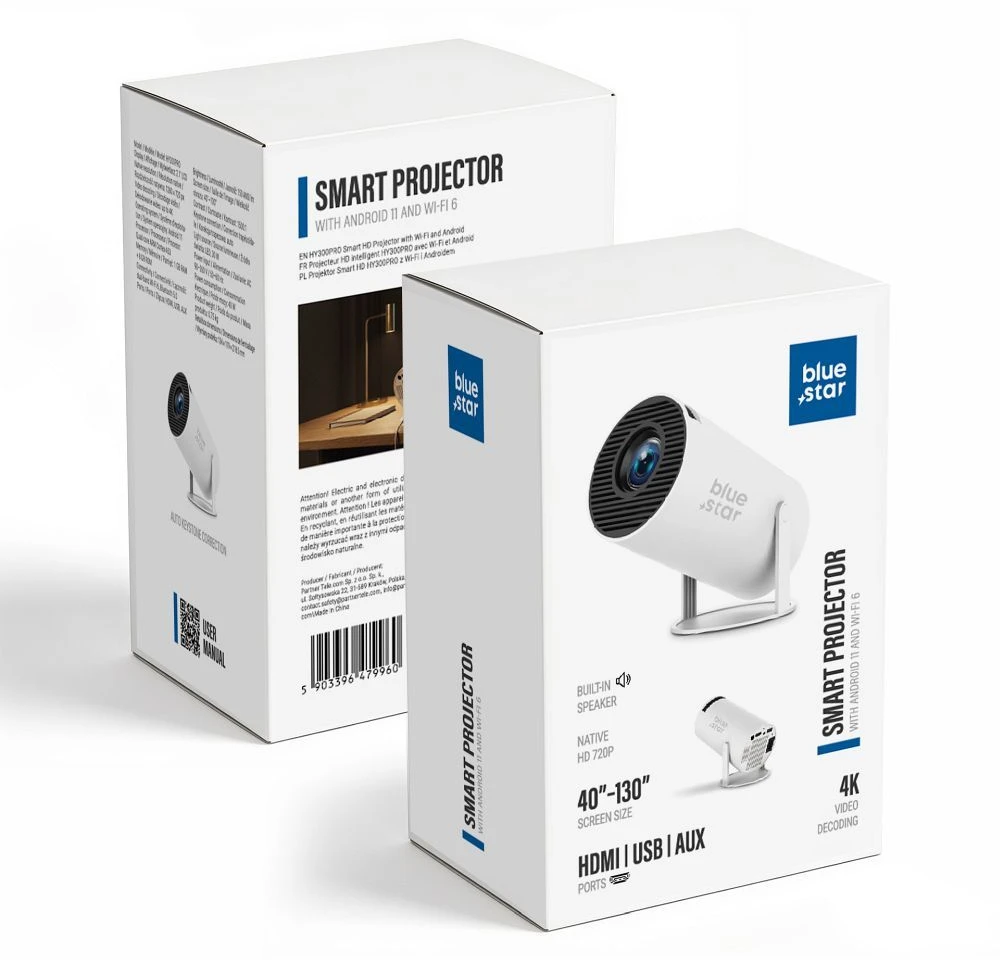 BlueStar Blue Star mėlynas STAR Smart HY300 Pro projektorius, baltas