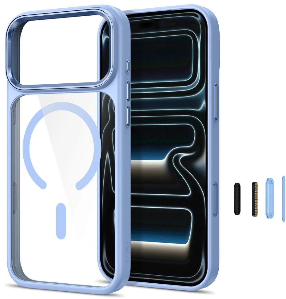 Tech-Protect Magmat Magsafe CC Dėklas, skirtas iPhone 17 Pro / 18 Pro - Skaidrus šviesiai mėlynas