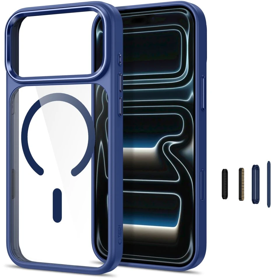 Dėklas Tech-Protect Magmat Magsafe CC Case, skirta iPhone 17 Pro Max / 18 Pro Max - skaidri tamsiai mėlyna