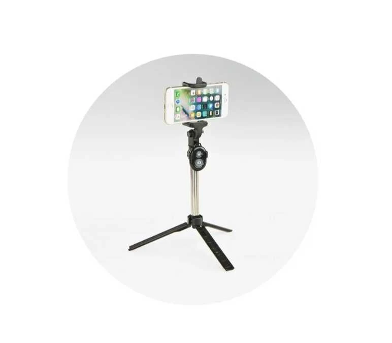 Oem Bluetooth asmenukių lazda su trikoju ir nuotolinio valdymo pulteliu, selfie stick, juoda