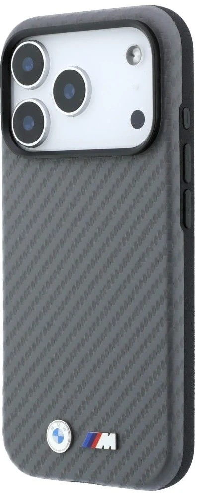 Dėklas BMW M Carbon Metal Logo MagSafe skirtas iPhone 18 Pro pilkas