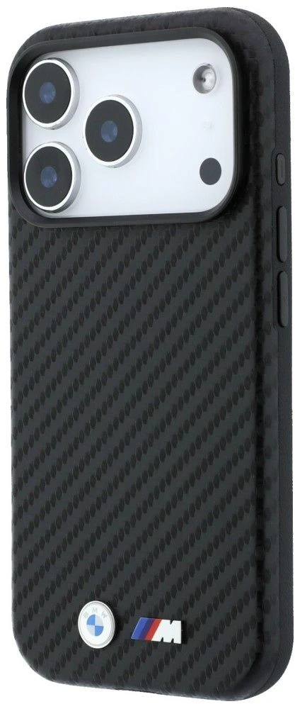 Dėklas BMW M Carbon Metal Logo MagSafe, skirtas iPhone 18 Pro, juodas