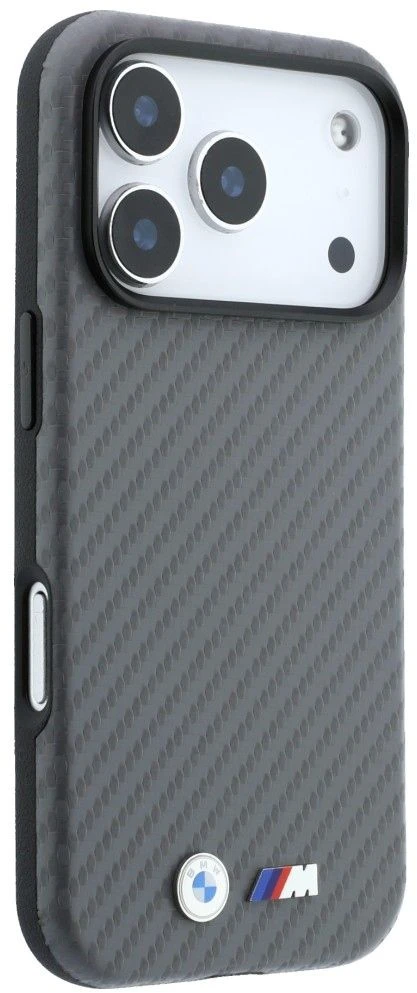 Dėklas BMW M Carbon Metal Logo MagSafe skirtas iPhone 18 Pro pilkas