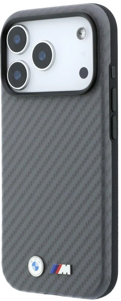 Dėklas BMW M Carbon Metal Logo MagSafe skirtas iPhone 18 Pro Max pilkas