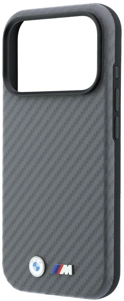 Dėklas BMW M Carbon Metal Logo MagSafe skirtas iPhone 18 Pro Max pilkas