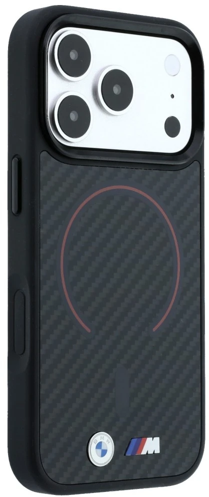 BMW M Kevlar raudonas spausdintas žiedas su metaliniu logotipu MagSafe dėklas iPhone 18 Pro Max / 17 Pro Max - Juodas