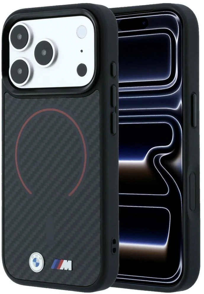 BMW M Kevlar raudonas spausdintas žiedas su metaliniu logotipu MagSafe dėklas iPhone 18 Pro Max / 17 Pro Max - Juodas