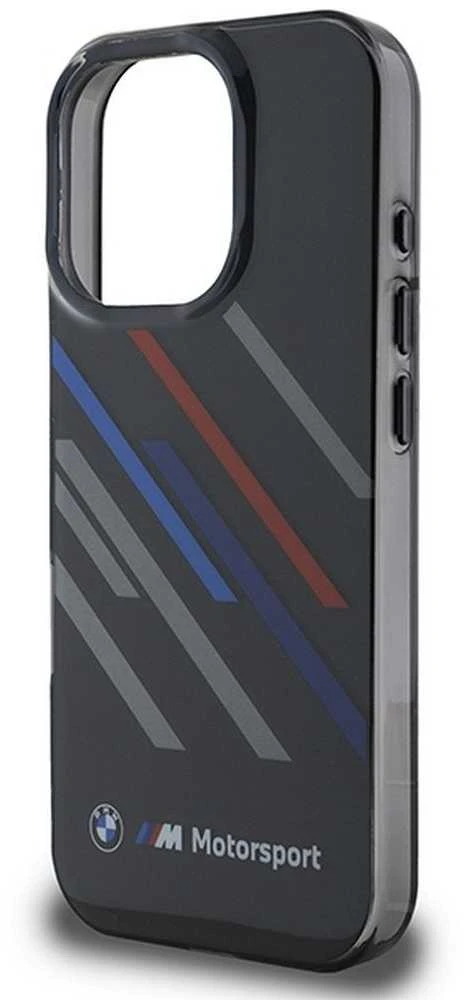 BMW BMHCP16X23HTRAK Apple iPhone 16 Pro Max 6.9″ juodos spalvos kietas dėklas Motorsport IML Random Stripes