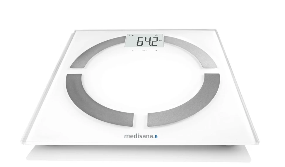 Medisana BS 444 kūno analizės svarstyklės, nerūdijančio plieno, Bluetooth | Medisana | BS 444 | Automatinis išjungimas | Kūno riebalų analizė | Kūno masės indekso (KMI) matavimas | Kūno vandens procentas | Kaulų masės analizė | Maksimalus svoris (keliamoji galia) 180 kg | Atminties funkcija | Keli vartotojai | Kūno skalė