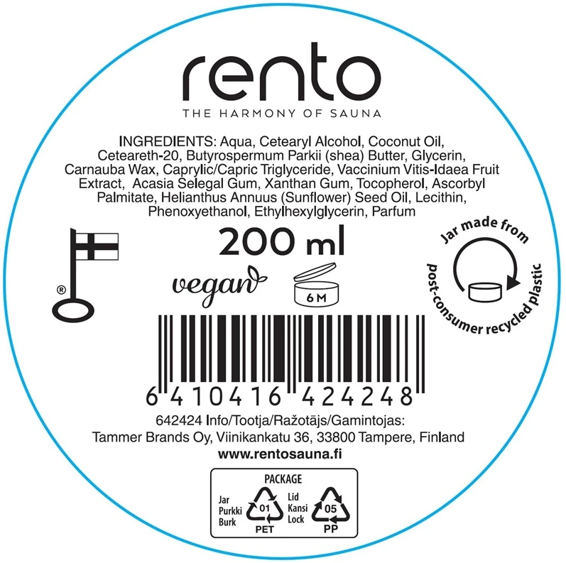 Kūno sviestas „Rento Arctic Berries“. 200 ml. Baltas col.