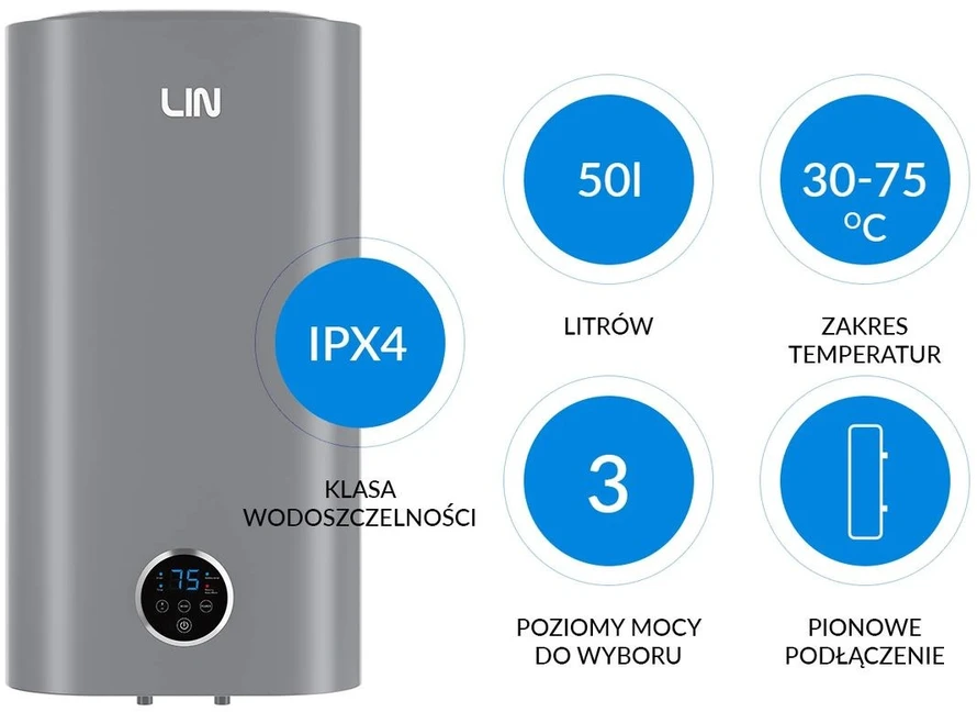 LIN LIFVD1SMGY 50L pilkas SMART elektrinis vandens šildytuvas