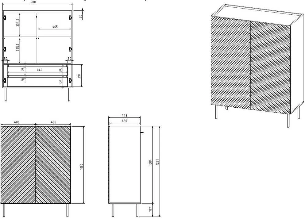Cama Meble Knygų Spinta - Onda 2D2SZ 98x45xH127 Žalia