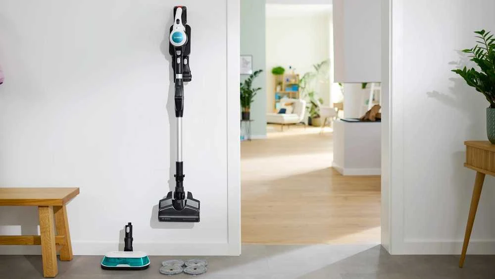 Įkraunamasis du viename dulkių siurblys Bosch Unlimited 7 ProHygienic Aqua, baltas