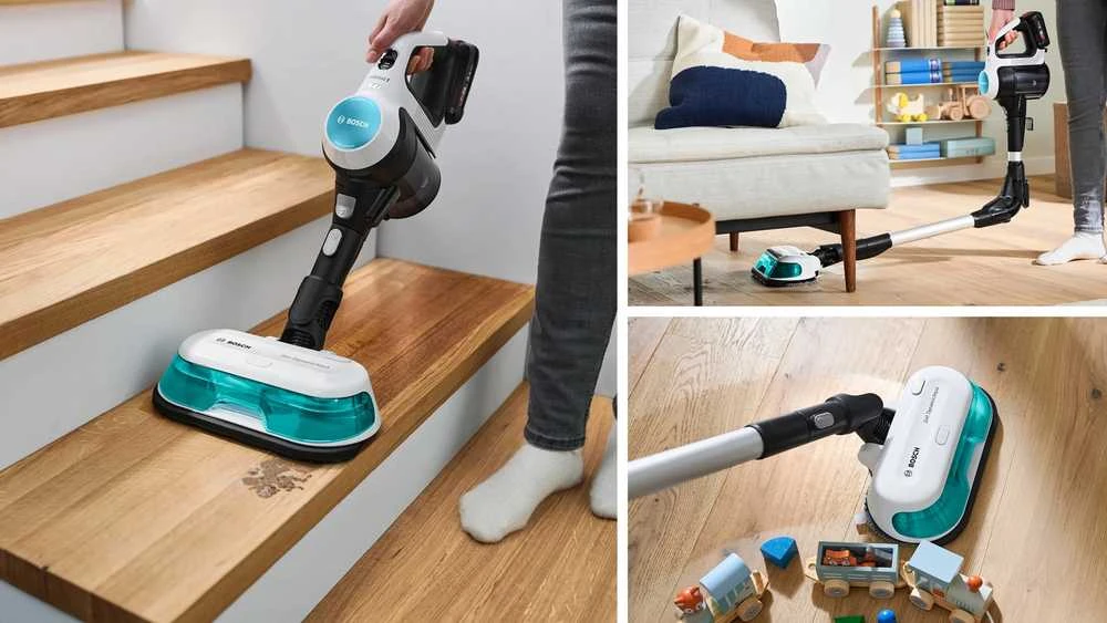 Įkraunamasis du viename dulkių siurblys Bosch Unlimited 7 ProHygienic Aqua, baltas