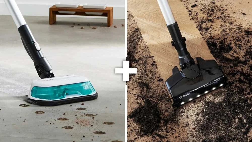 Įkraunamasis du viename dulkių siurblys Bosch Unlimited 7 ProHygienic Aqua, baltas