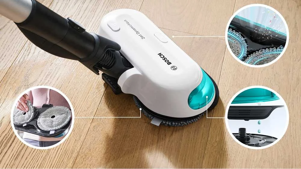 Įkraunamasis du viename dulkių siurblys Bosch Unlimited 7 ProHygienic Aqua, baltas
