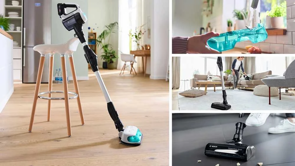 Įkraunamasis du viename dulkių siurblys Bosch Unlimited 7 ProHygienic Aqua, baltas
