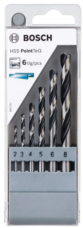 Bosch HSS spiralinių grąžtų „PointTeQ“, 6 dalių rinkinys 2–8 mm (2608577346)