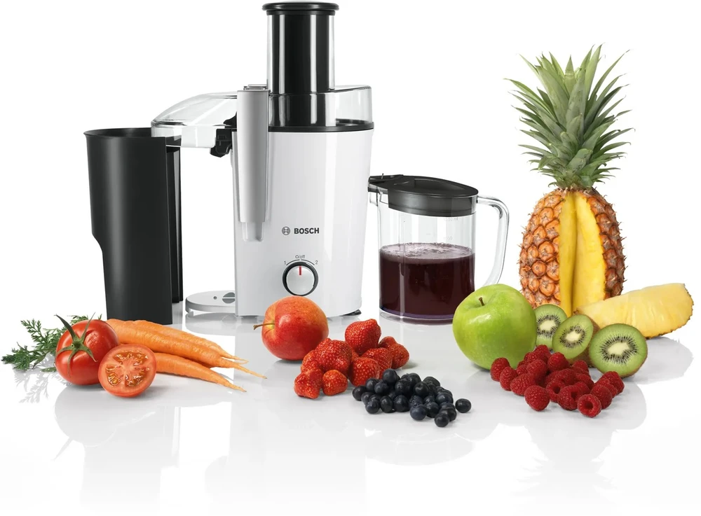 Sulčiaspaudė Juicer | Bosch | MES25A0 | Type Centrifugal juicer | Juodas/Baltas | 700 W | Extra large fruit input | Greičių skaičius 2