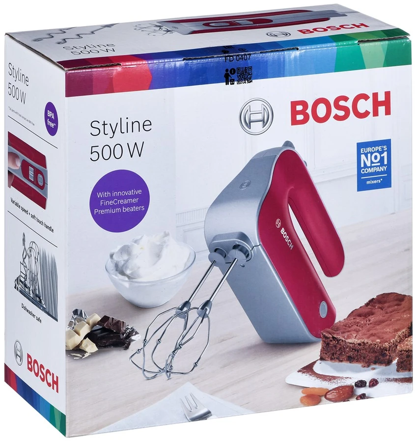 Bosch | Mixer | Styline MFQ40303 | Hand Mixer | 500 W | Greičių skaičius 5 | Turbo mode | Raudona
