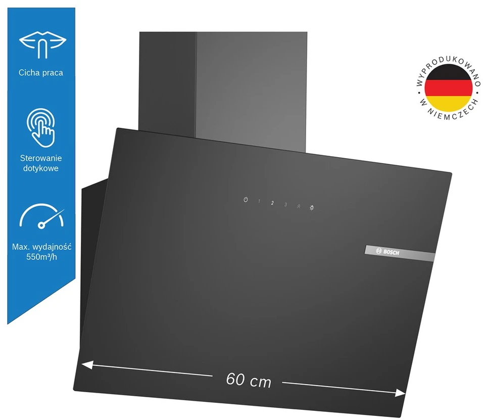 Bosch Serija 2 Prie sienos montuojamas gartraukis 60 cm, juodos spalvos (DWK65DK60)