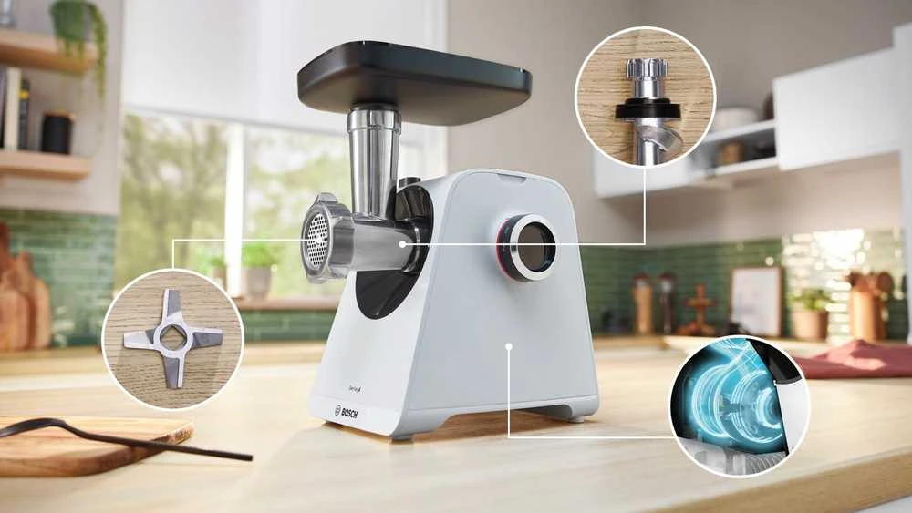 Bosch MFWS420W Serija 4, Mėsmalė, MultiPower Series 4, 1900 W, Baltas, Baltas