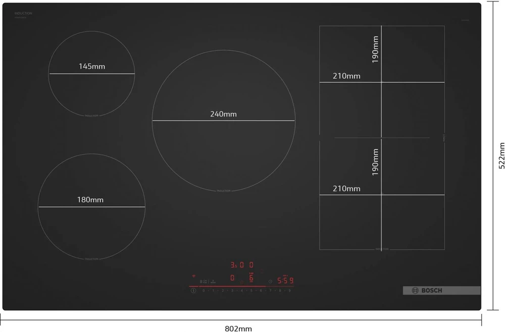 Bosch Serie 6 PVW81CHB1E kaitlentė Juodas Įmontuojama 80 cm Zonos indukcinė kaitlentė 5 zona(-os)