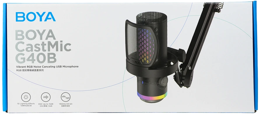 BOYA CastMic G40B laidinis žaidimų mikrofonas su laikikliu, USB-C - Juodas
