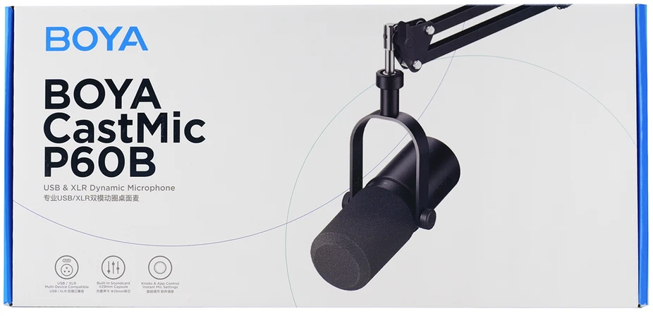 BOYA CastMic P60B studijinis mikrofonas su laikikliu, laidinis USB XLR - juodas