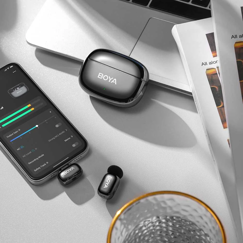 Mikrofony BOYA mini 2-02 belaidės 2.4GHz USB-C - juoda