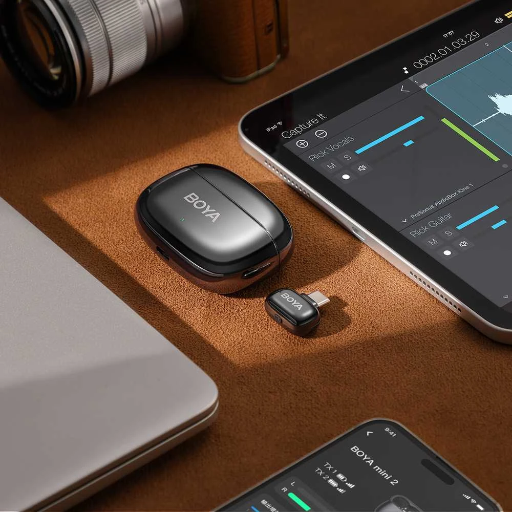 Mikrofony BOYA mini 2-02 belaidės 2.4GHz USB-C - juoda