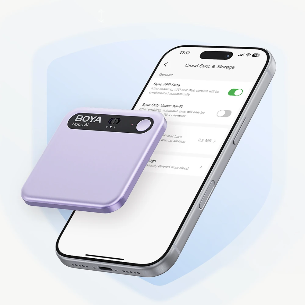 Diktofonas BOYA Notra Voice Recorder with AI Transcription - Violetinė