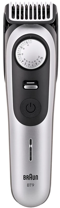 Barzdaskutė „Braun BeardTrimmer 9 80789785“ barzdos kirptuvas, su akumuliatoriumi, 20,2 cm, drėgnam ir sausam skutimui, pilkas