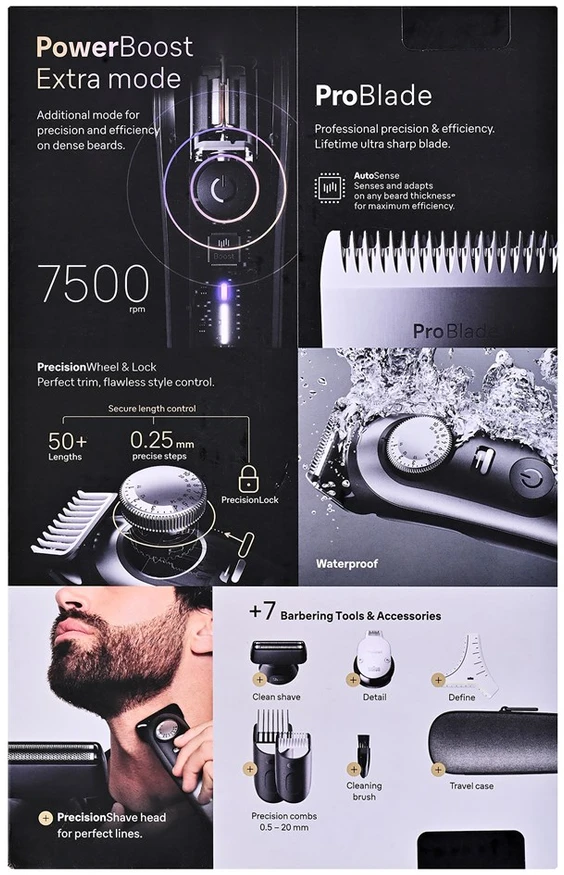 Barzdaskutė „Braun BeardTrimmer 9 80789785“ barzdos kirptuvas, su akumuliatoriumi, 20,2 cm, drėgnam ir sausam skutimui, pilkas
