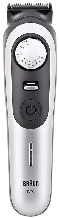 Barzdaskutė „Braun BeardTrimmer 9 80789785“ barzdos kirptuvas, su akumuliatoriumi, 20,2 cm, drėgnam ir sausam skutimui, pilkas