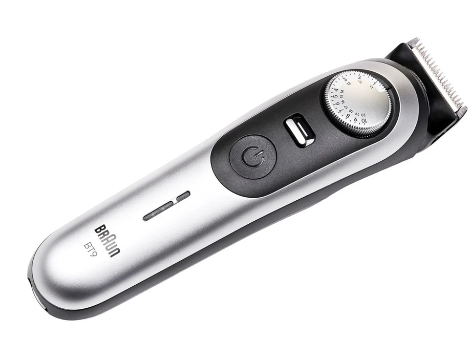 Barzdaskutė „Braun BeardTrimmer 9 80789785“ barzdos kirptuvas, su akumuliatoriumi, 20,2 cm, drėgnam ir sausam skutimui, pilkas