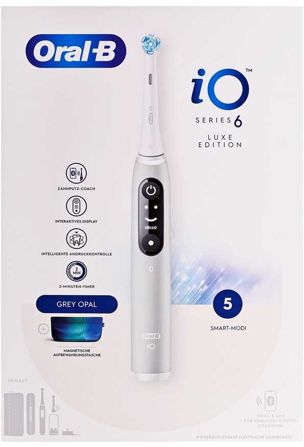 Braun Oral-B iO Series 6 Pilkas Opal Luxe Edition electric dantų šepetėlis