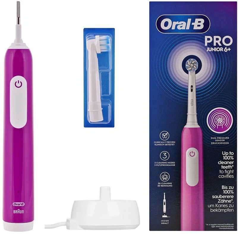Oral-B Elektrinis dantų šepetėlis | Pro Junior 6+ | Įkraunamas | For children | Šepetėlių skaičius galvutės įeina 1 | Number of teeth brushing modes 3 | Violetinė