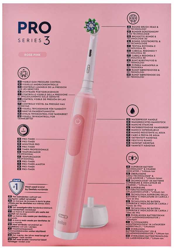 Elektrinis dantų šepetėlis Oral-B Pro 3 3900N, Juodas/Rožinis