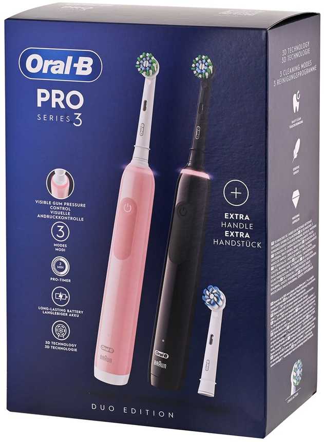 Elektrinis dantų šepetėlis Oral-B Pro 3 3900N, Juodas/Rožinis