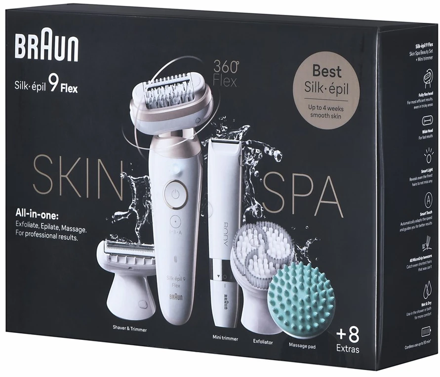 Epiliatorius Braun Silk•épil 9 Flex SkinSpa SES9-481 3D, aukso sp./balta sp.