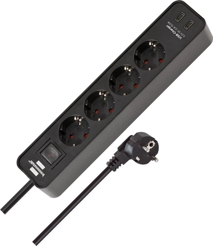 Brennenstuhl EXTENSION ECOLOR 4PL 2USB C 1.5M Juodas