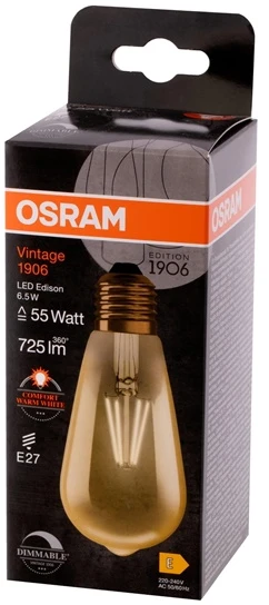 Osram 6,5W LED lemputė VINTAGE 1906, E27, aukso sp., 2400K, dimeriuojama