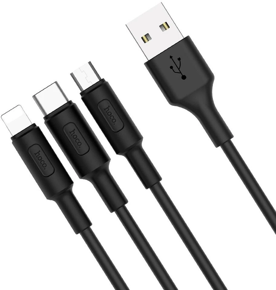 USB kabelis Hoco (X25) 3in1 lightning+micro+type-C juodas 1m